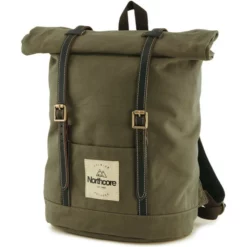 Northcore Waxed Canvas Back Pack, Adventure Camping Roll & Bamboo & Stainless Steel Flask Bundle